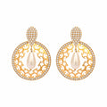 Nuyug 22K Gold Plated Cubic Zirconia Studded Contemporary Moon Shaped Pearl Drop Chandbalis | Grocsy