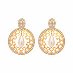 Nuyug 22K Gold Plated Cubic Zirconia Studded Contemporary Moon Shaped Pearl Drop Chandbalis | Grocsy