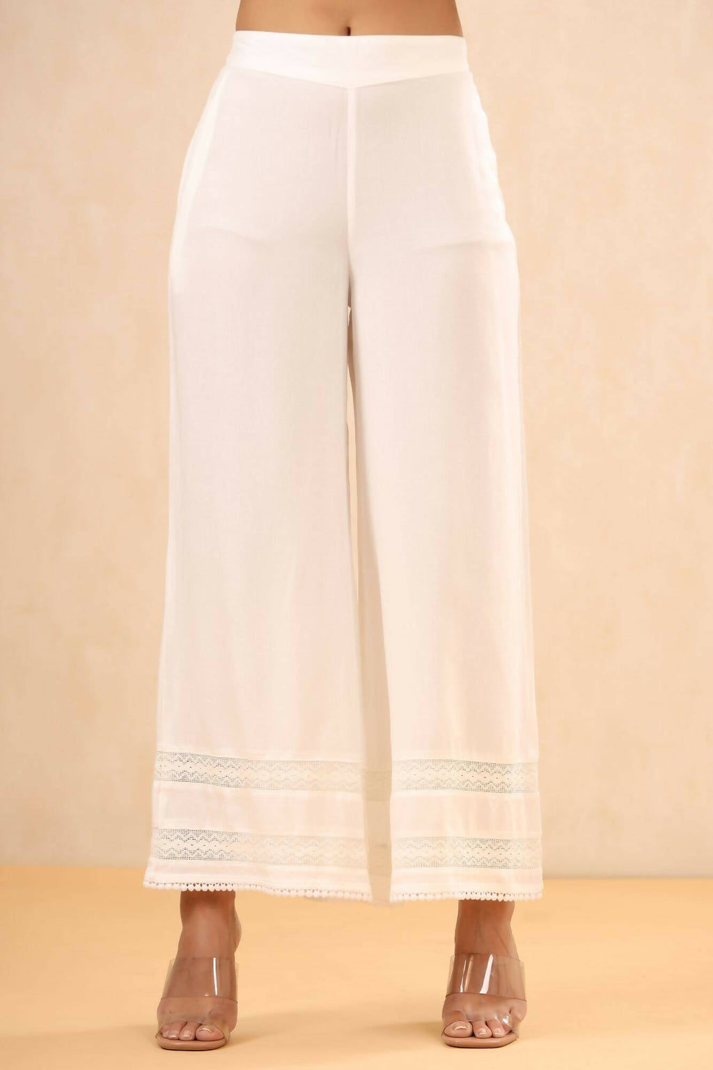 Juniper Women White Rayon Solid Straight Palazzo | Grocsy