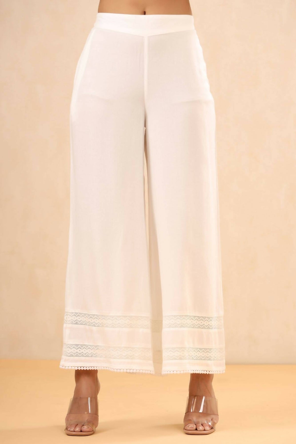 Juniper Women White Rayon Solid Straight Palazzo | Grocsy