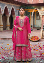 Anaita Rani Pink Premium Embroidery Dhaga Sequin Work Ready Made Suit | Grocsy