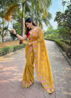 Vamsee Nimrat Mustard Organza Silk Saree | Grocsy