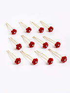 Panash Women Gold-Toned & Red Rose Embellished U Pins | Grocsy