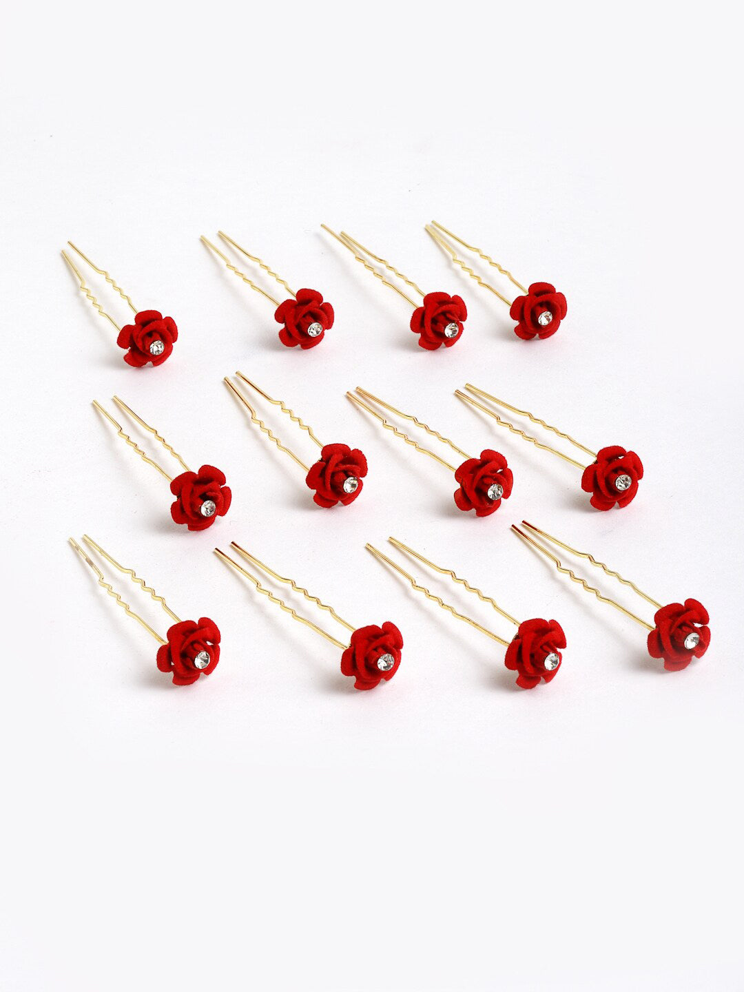 Panash Women Gold-Toned & Red Rose Embellished U Pins | Grocsy
