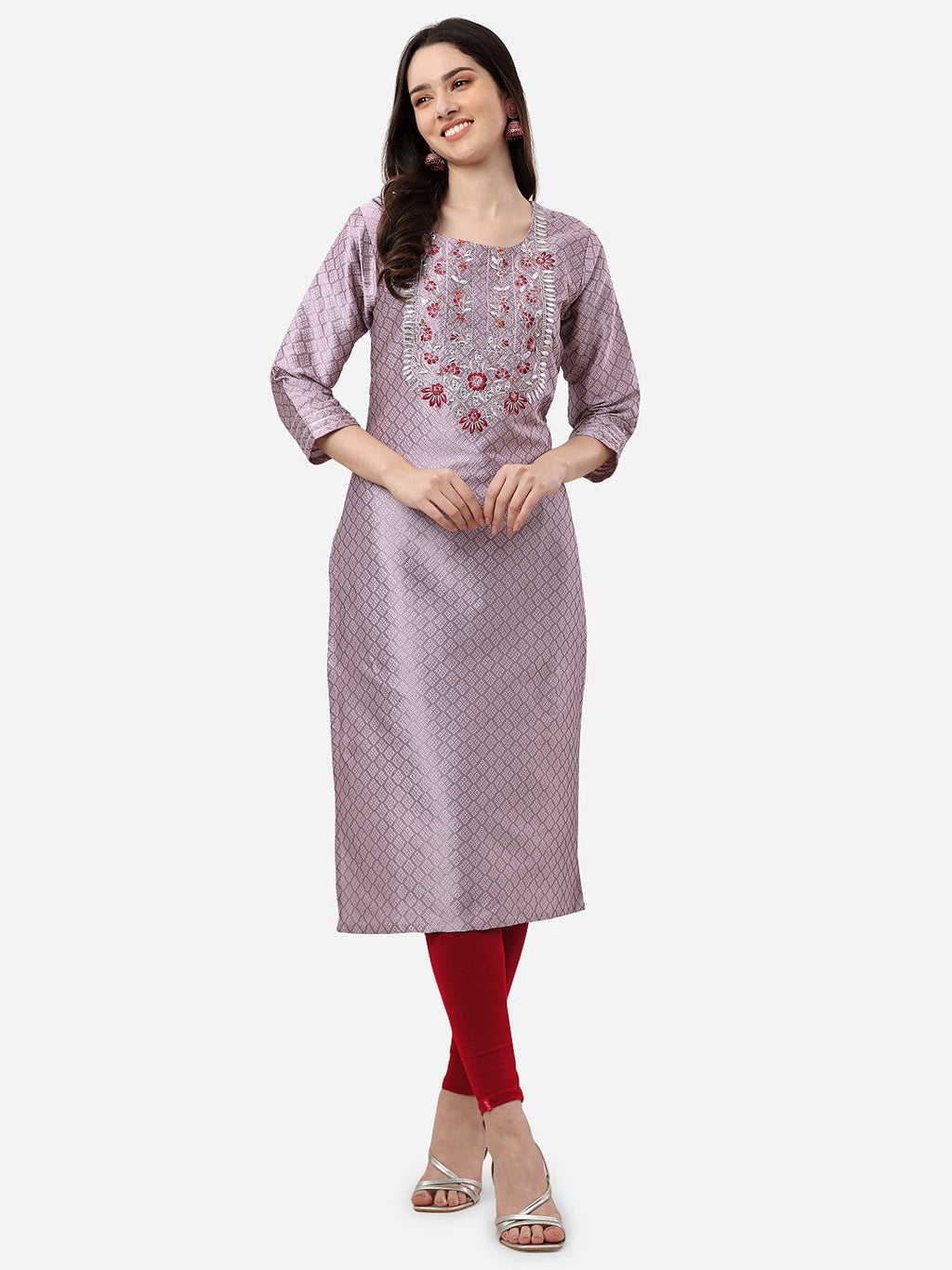 HERE&NOW Floral Embroidered Straight Regular Kurta | Grocsy