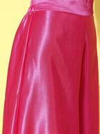 InWeave Women's Pink Green Brocade Satin Oneshoulder Kurta Set | Grocsy