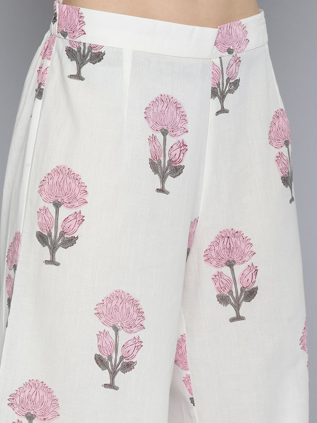 HERE&NOW Women Floral Printed Regular Pure Cotton Kurta with Palazzos & With Dupatta | Grocsy