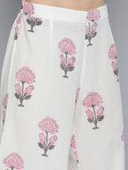 HERE&NOW Women Floral Printed Regular Pure Cotton Kurta with Palazzos & With Dupatta | Grocsy