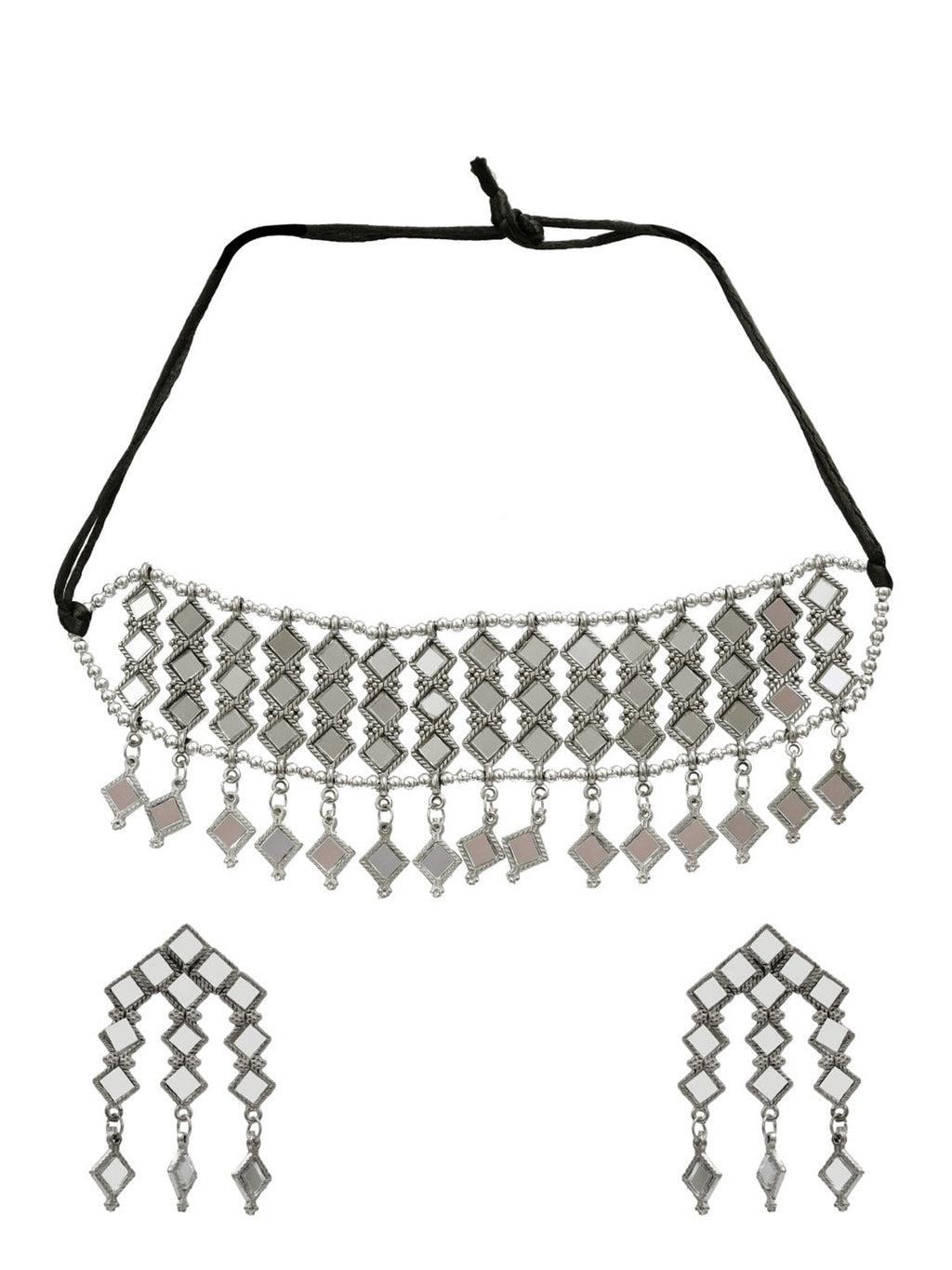 Silver-Plated Alloy Kundan Studded Oxidised Choker Necklace - The Pari | Grocsy