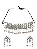 Silver-Plated Alloy Kundan Studded Oxidised Choker Necklace - The Pari | Grocsy