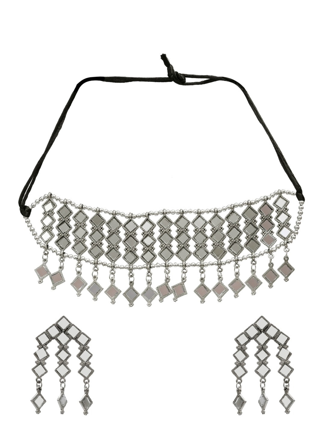 Silver-Plated Alloy Kundan Studded Oxidised Choker Necklace - The Pari | Grocsy