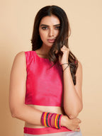 Sangria White & Pink Polka Dotted Saree | Grocsy