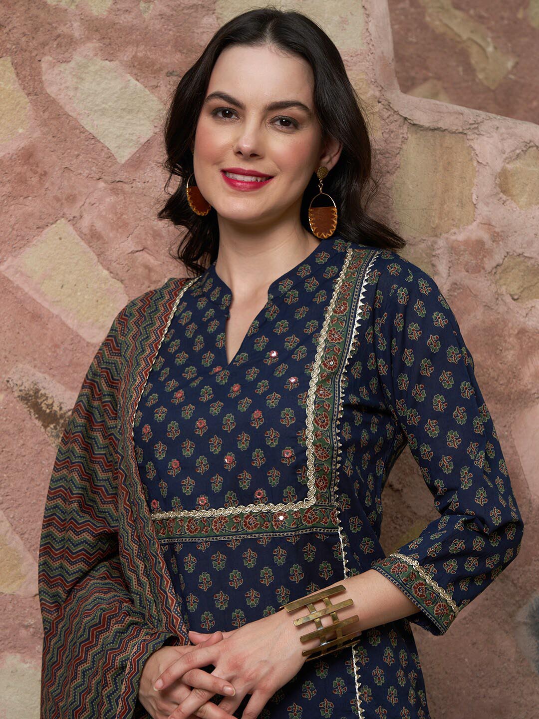 Sangria Printed Pure Cotton Kurta with Trousers & With Dupatta | Grocsy