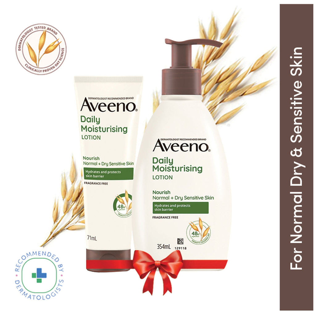 Aveeno Daily Moisturising Lotion Home + Travel Combo| Moisturizer for Normal, Dry & Sensitive Skin | Grocsy