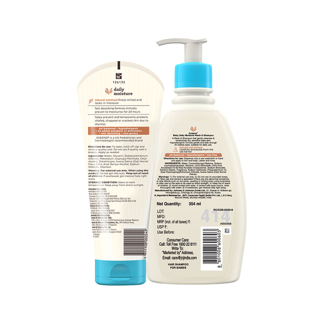 Aveeno Baby Daily Moisturizing Lotion & Wash Shampoo Combo | Dry, Itchy & Sensitive Skin | Grocsy