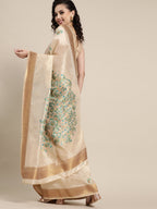 Saree Mall Saree Mall Rich Beige and Gold Silk Blend Saree | Grocsy