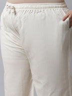TAG 7 Women Plus Size Cream-Coloured Linen Ethnic Palazzos | Grocsy