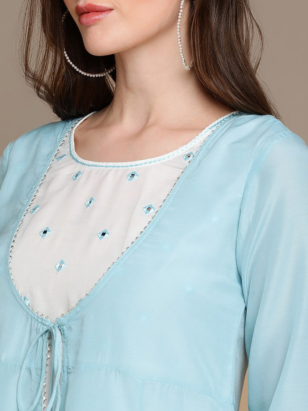HERE&NOW Embroidered Mirror Work A-Line Kurta | Grocsy