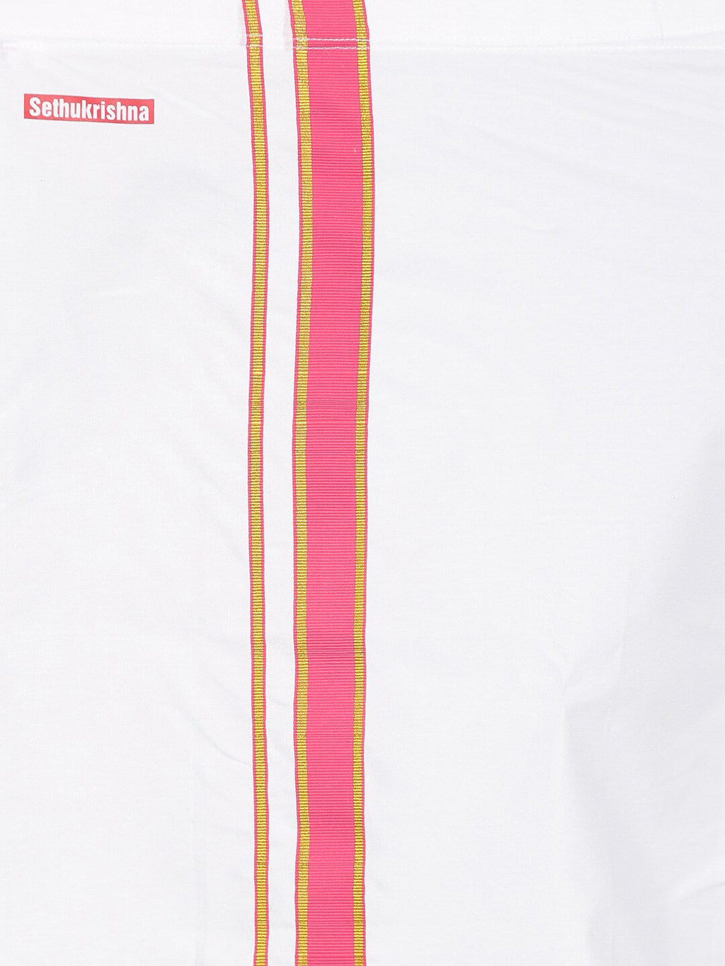 Sethukrishna Boys Pink & White Solid Shirt and Veshti Set | Grocsy