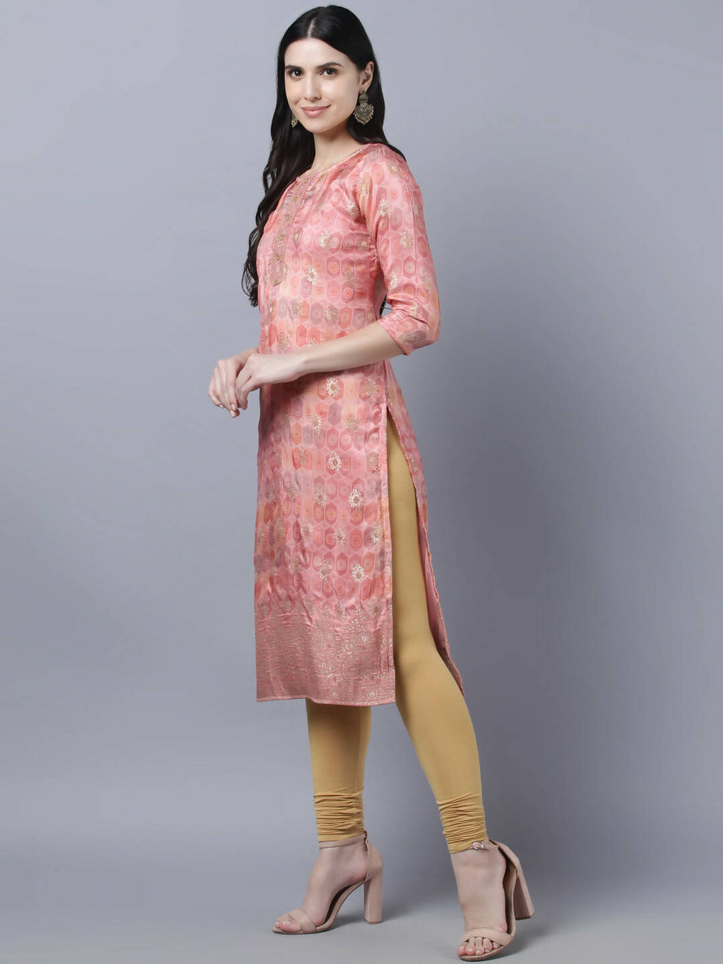 Myshka Stylish Pink 3/4 Sleeve Women's Kurta | Grocsy