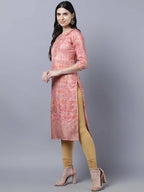 Myshka Stylish Pink 3/4 Sleeve Women's Kurta | Grocsy