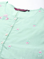 Sangria Women Turquoise Blue Floral Embroidered Kurta with Palazzos | Grocsy