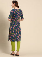 Sangria Floral Printed Boat Neck Straight Kurta | Grocsy