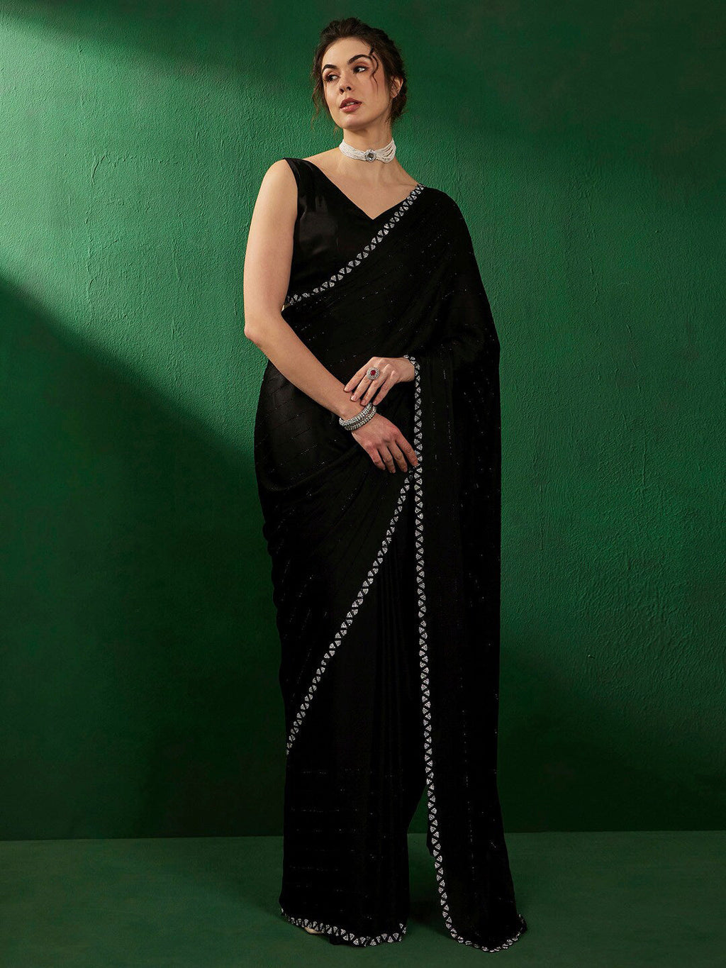 Sangria Embellished Satin Saree | Grocsy