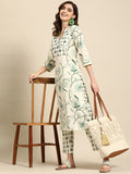Sangria Floral Printed Angrakha Sequinned Pure Cotton Kurta With Trousers | Grocsy