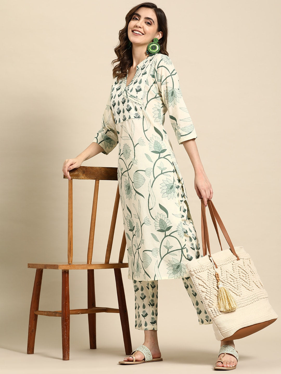 Sangria Floral Printed Angrakha Sequinned Pure Cotton Kurta With Trousers | Grocsy