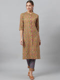 Aks Floral Printed Mandarin Collar Regular Pure Cotton Kurta With Trousers | Grocsy