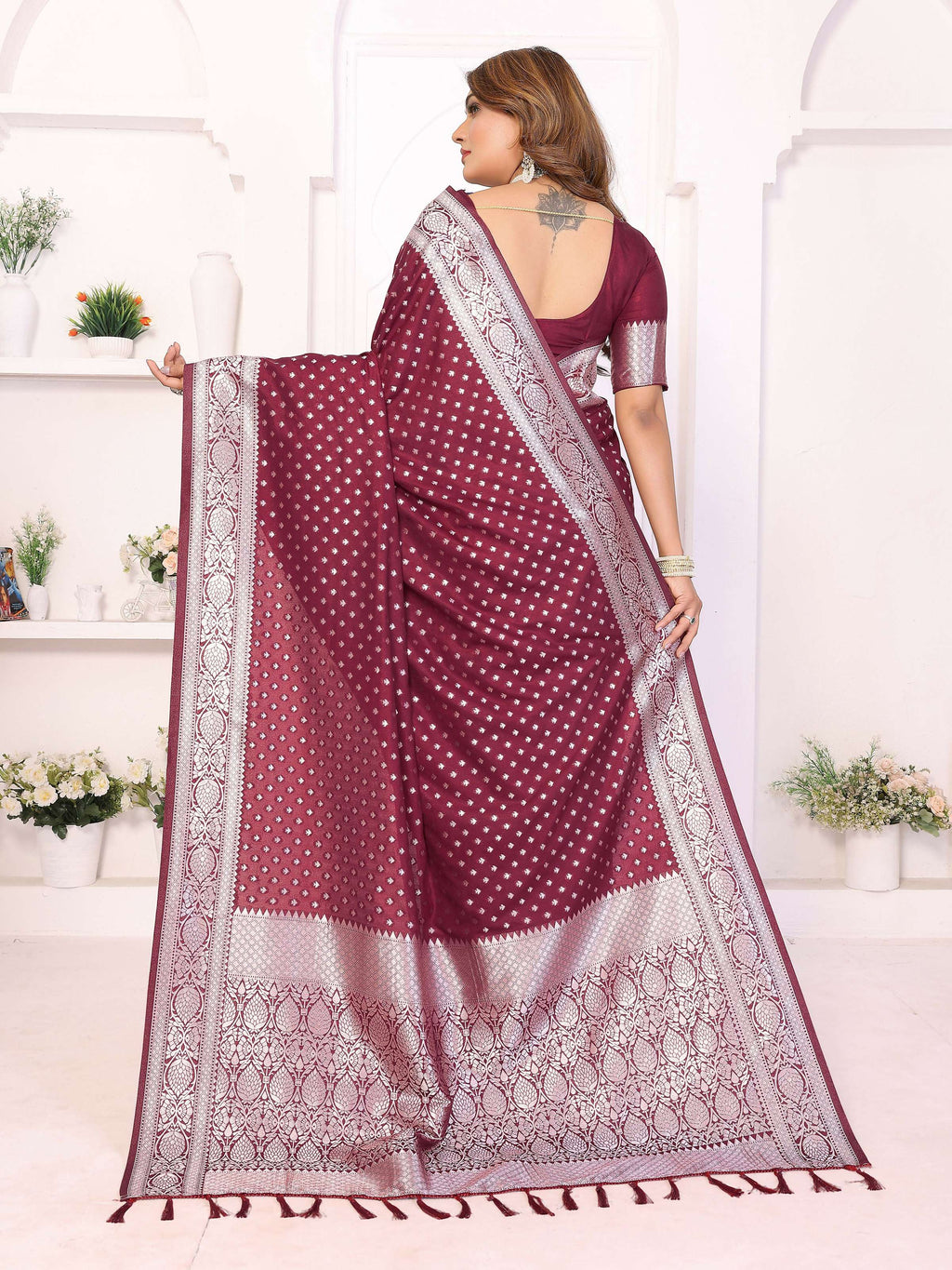 Aastha Fashion Wine Georgette Silk Zari Weaving Saree | Grocsy