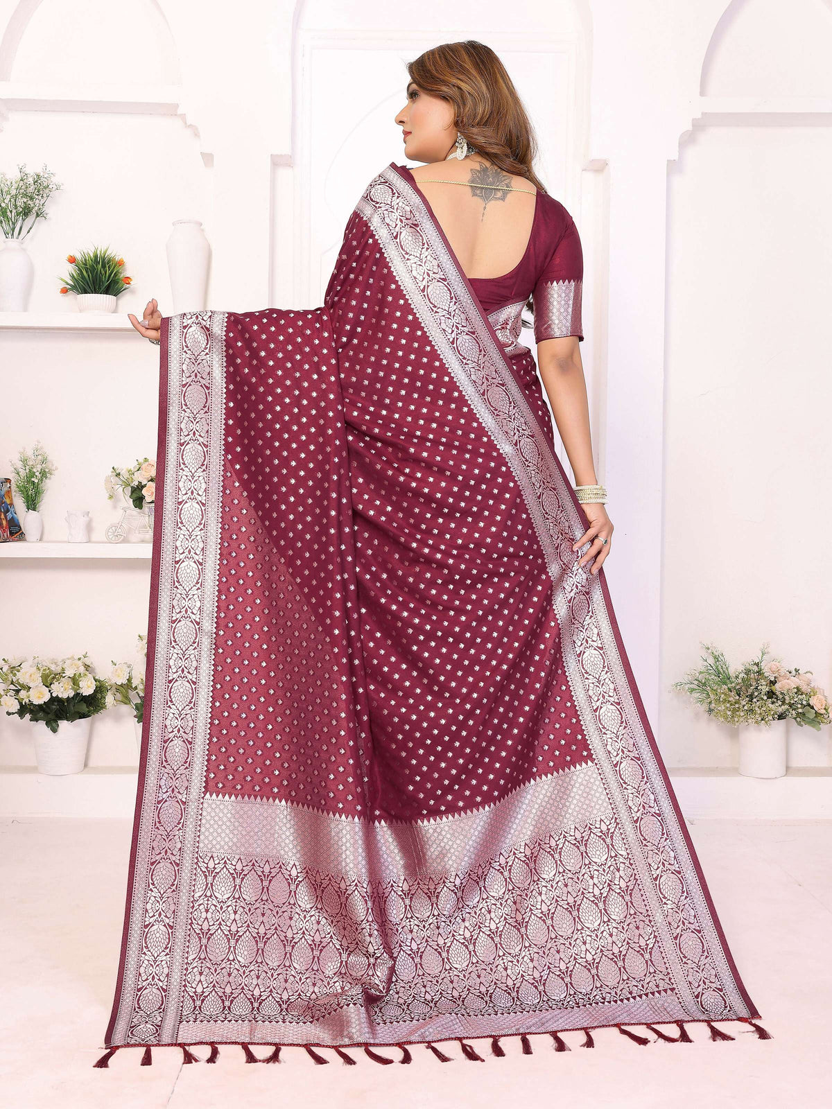 Aastha Fashion Wine Georgette Silk Zari Weaving Saree | Grocsy