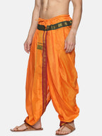 Sethukrishna Men Orange & Green Solid Readymade Dhoti Pant | Grocsy