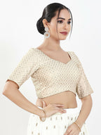Joban Fashion Off White Silk Padded Blouse With Sweetheart Neck Elbow Sleeves | Grocsy