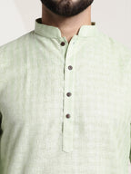 Sojanya Men Green Dobby Checked Straight Kurta | Grocsy