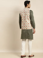 Sojanya Men Green Ethnic Motifs Kurta with Churidar & Nehru Jacket | Grocsy