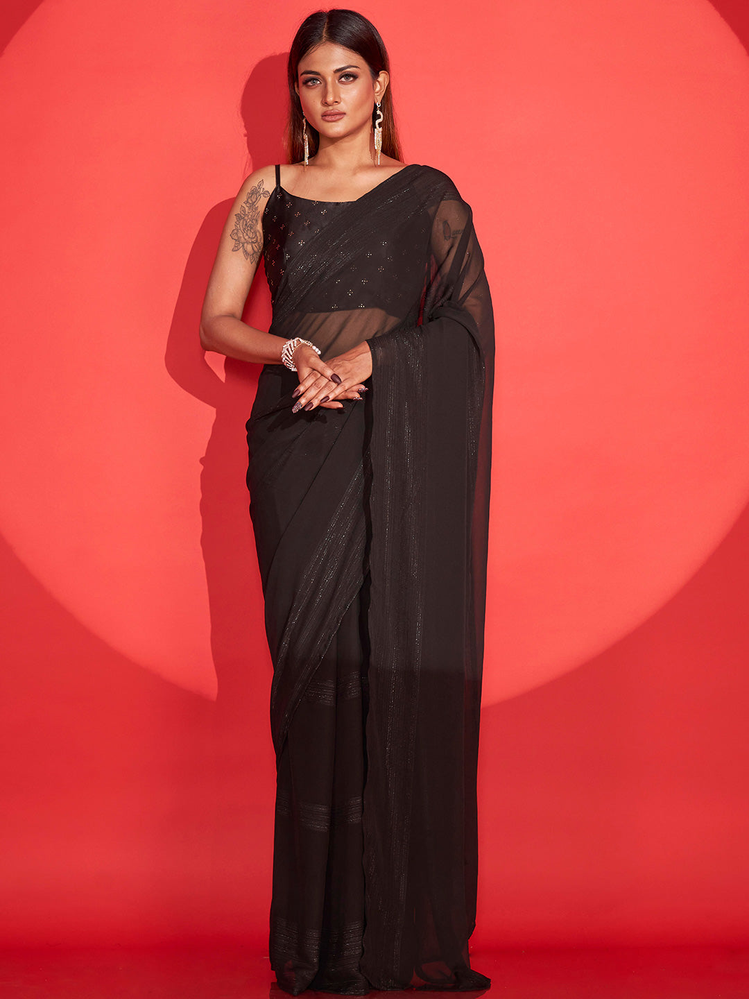 Tikhi Imli Striped Semi Sheer Ready to Wear Saree | Grocsy
