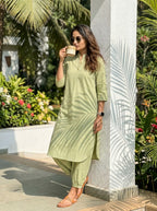 Gharana India Aira Matcha Green Cotton Co-ord Set | Grocsy