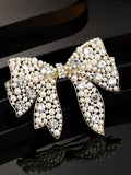 Panash Women Gold-Toned & White Embellished Bow-Shaped Alligator Hair Clip | Grocsy