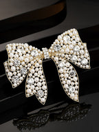 Panash Women Gold-Toned & White Embellished Bow-Shaped Alligator Hair Clip | Grocsy