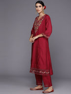 Indo Era Women Floral Yoke Design Panelled Thread Work Kurta with Trousers & Dupatta | Grocsy