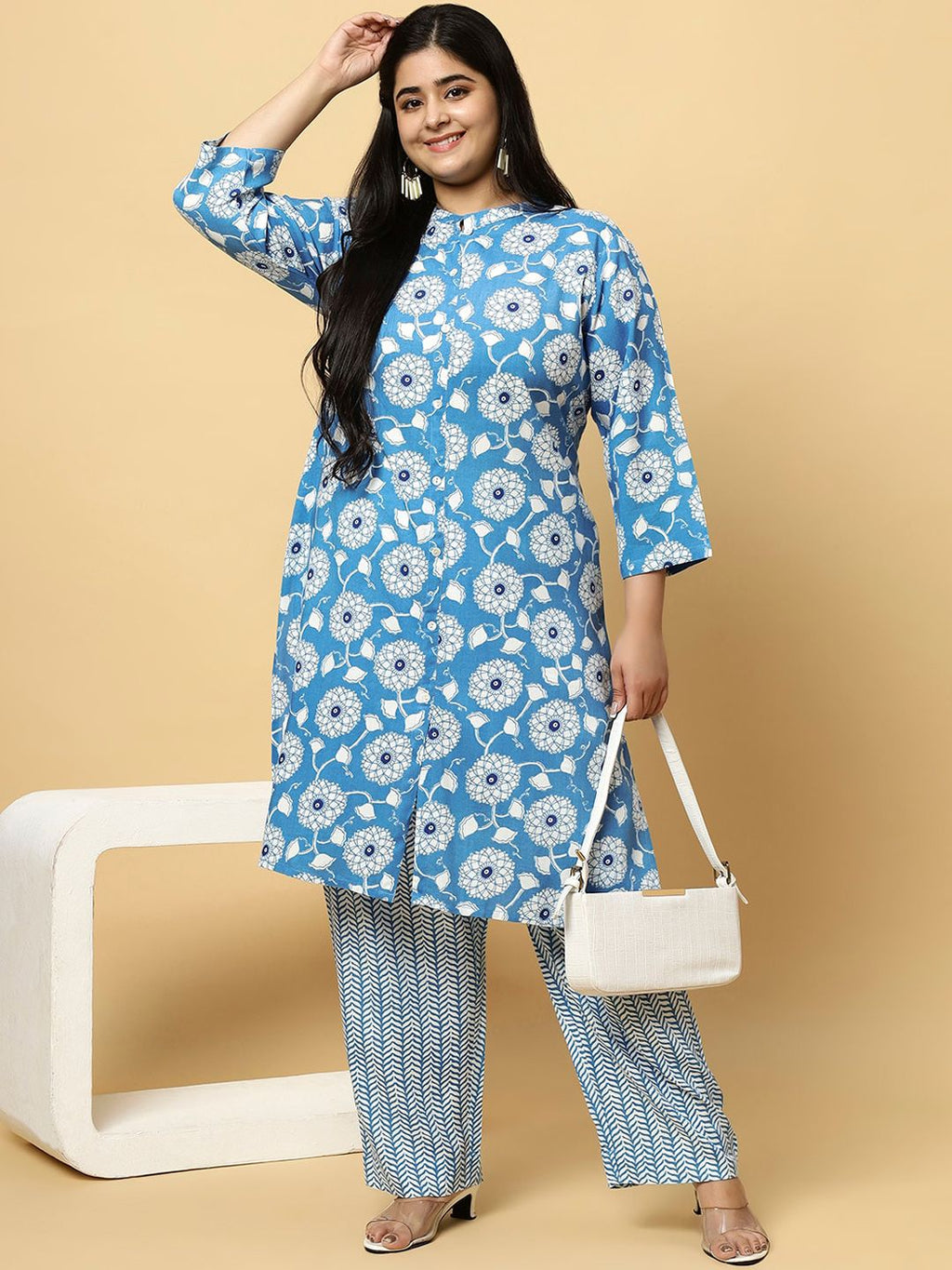 Sztori Plus Size Ethnic Motifs Printed Pure Cotton Kurta & Trouser | Grocsy