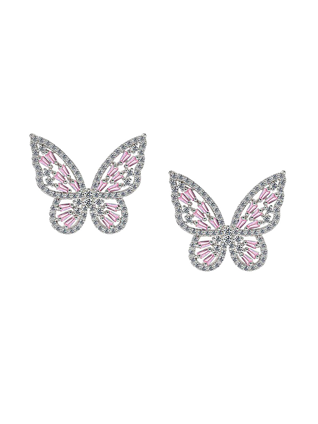 Yellow Chimes Silver-Toned & Pink Quirky Butterfly Studs Earrings