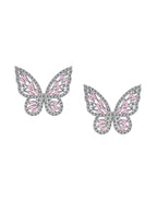 Yellow Chimes Silver-Toned & Pink Quirky Butterfly Studs Earrings