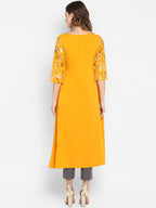 Janasya Women Mustard Yellow Printed A-Line Kurta | Grocsy