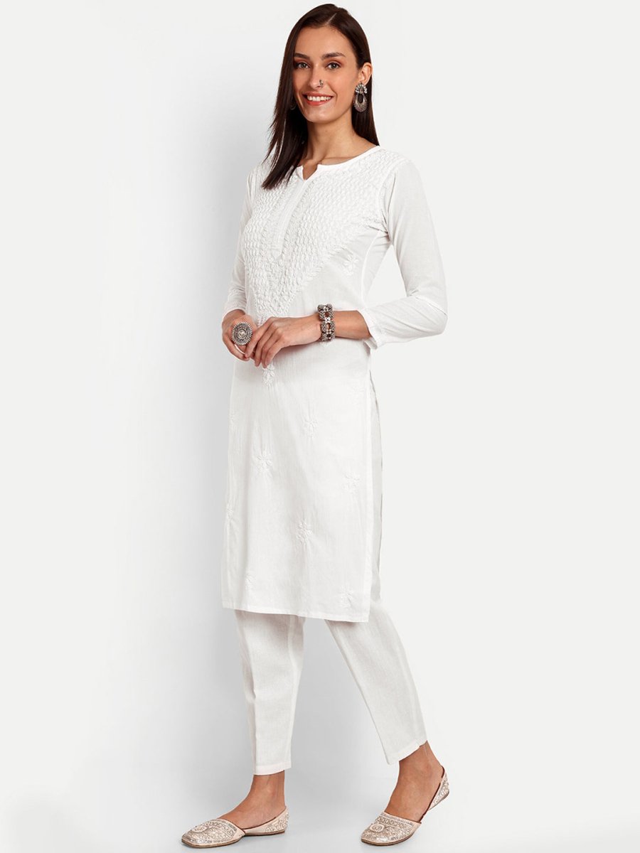 ADA Floral Embroidered Chikankari Kurta | Grocsy