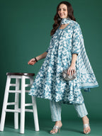 Indo Era Floral Printed Pure Cotton Kurta with Trousers & With Dupatta | Grocsy