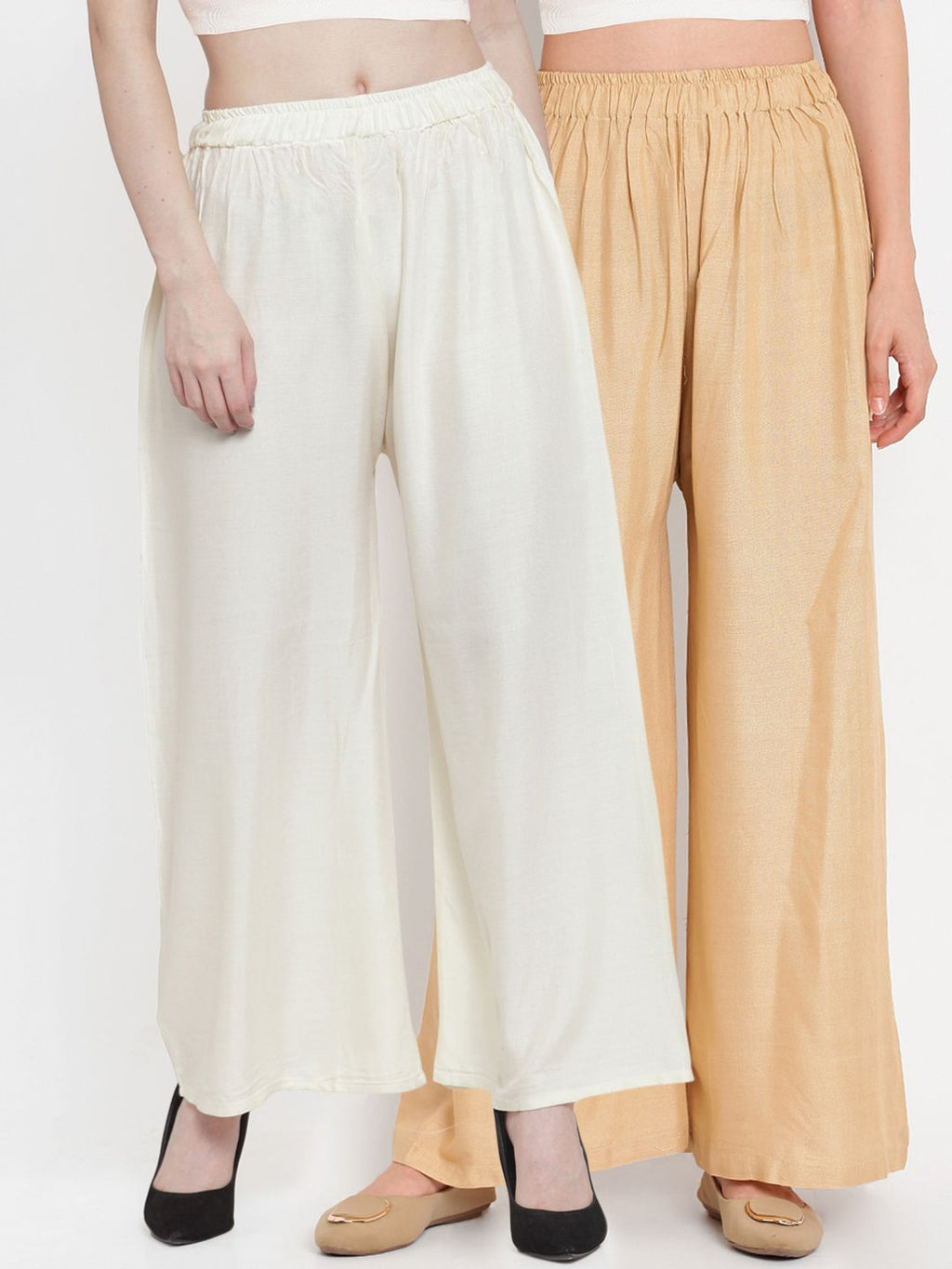 TAG 7 Women Pack Of 2 Solid Straight Palazzos | Grocsy