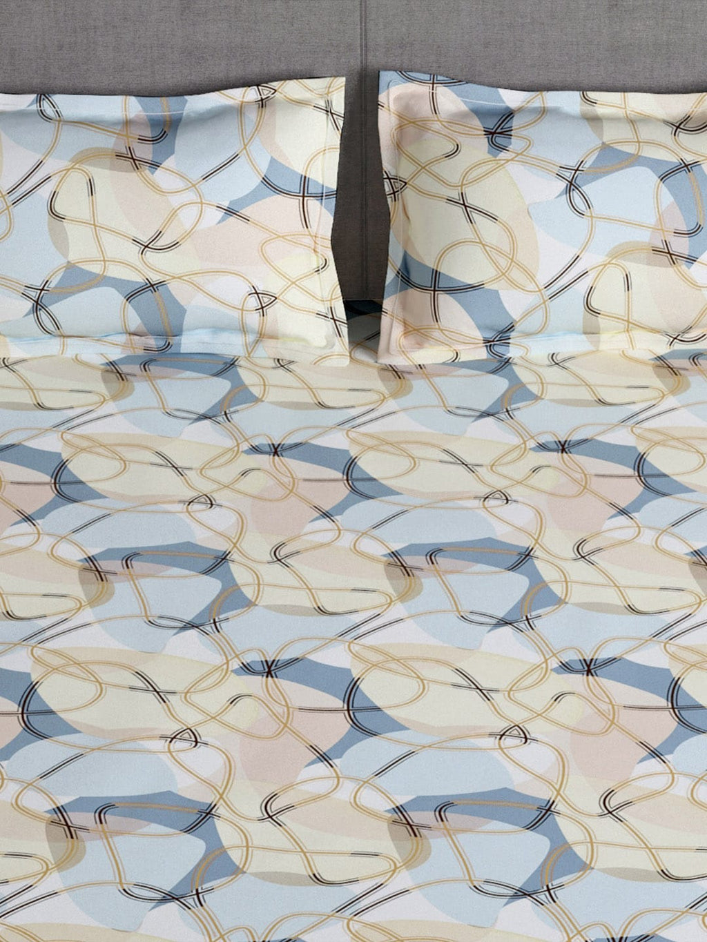 Story@home Arena Cream-Coloured & Grey Printed 180 TC Bedsheet & Pillow Covers | Grocsy